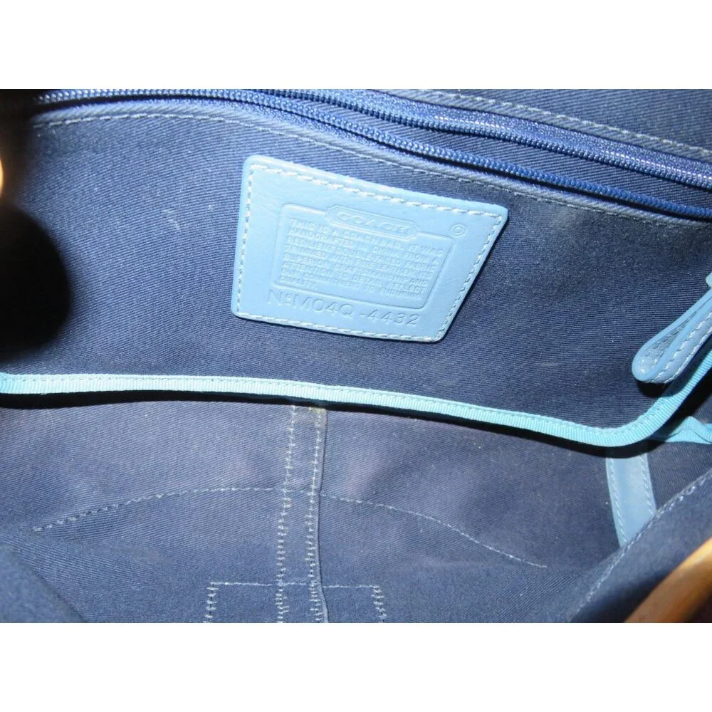 Coach 2004 Daisy Flap Hampton Cream Sateen & Blue and Tan Vachetta Leather